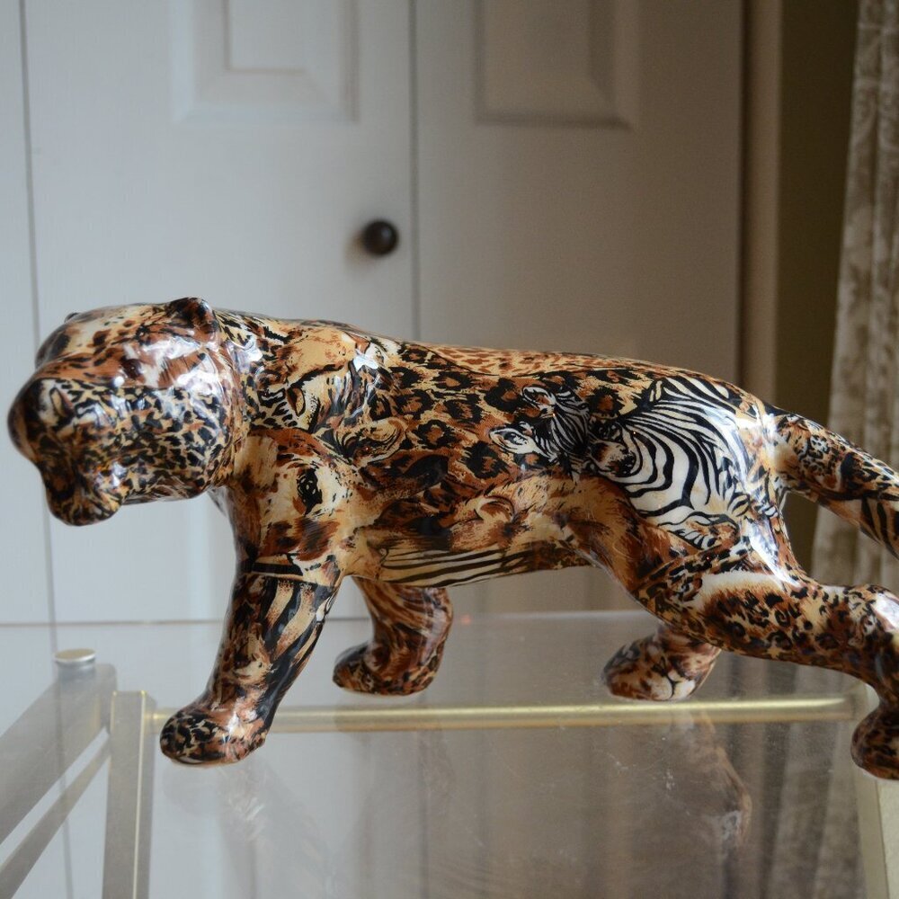 LaVie Elegant Patchwork Animal Print African Safari Porcelain Tiger Figurine